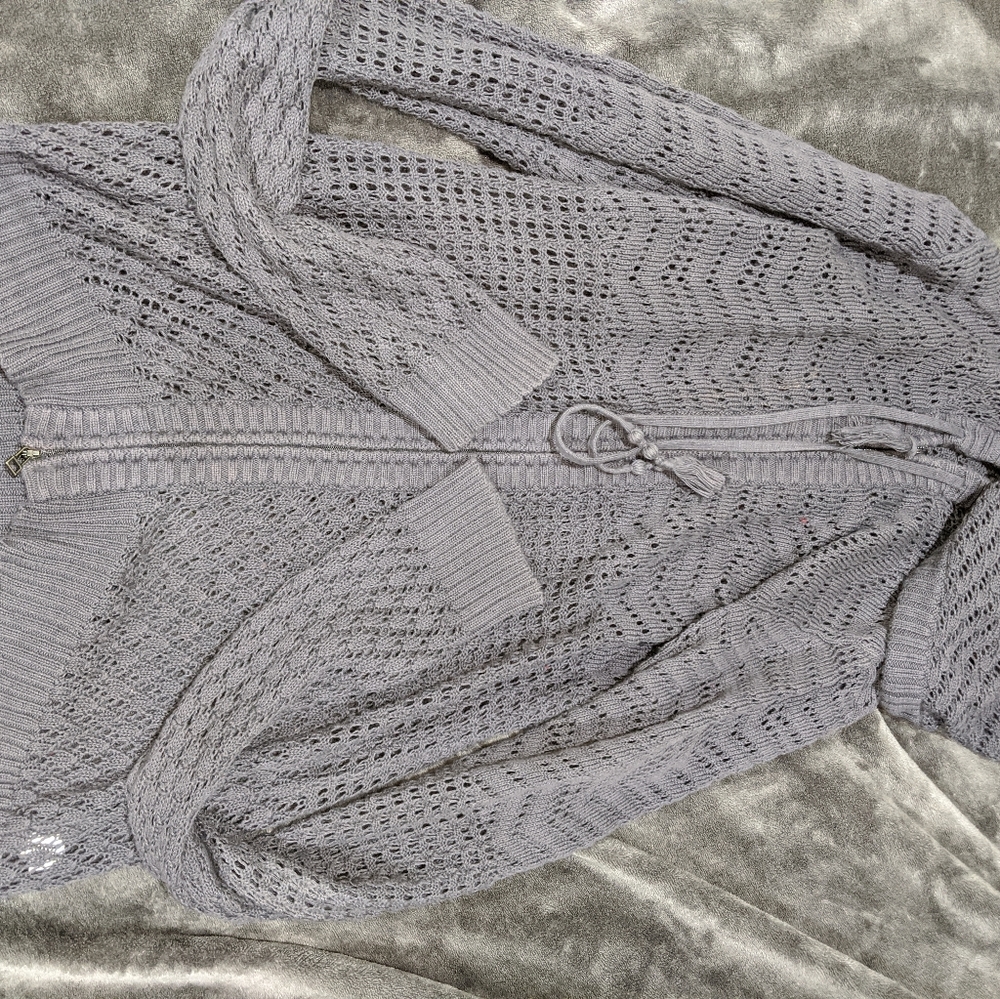 Grey crochet knit jacket from athleta